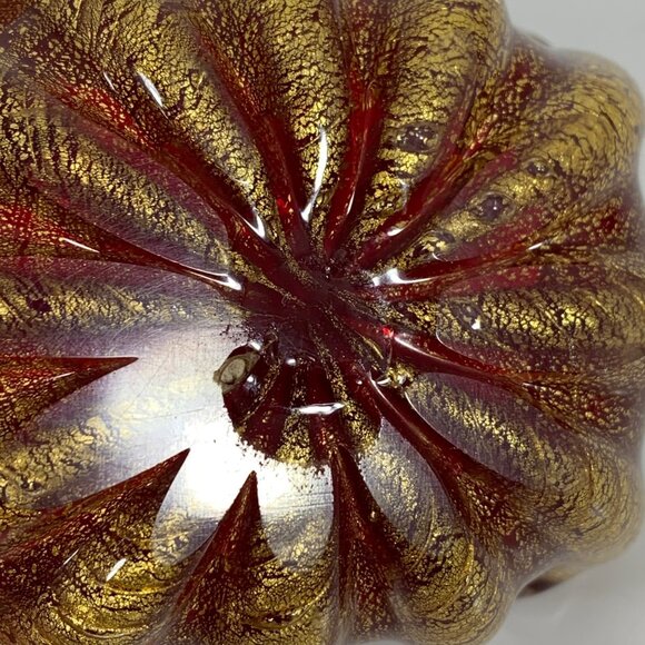 Vintage Deep Red Gold Flecks Inlay Art Glass Mid Century Bowl Trinket Dish - Picture 11 of 13